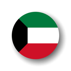 Obraz premium Kuwait flag - flat vector circle icon or badge with dropped shadow.