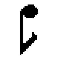 Musical high tone eighth not icon black-white vector pixel art icon	