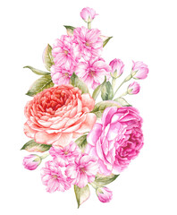 Bouquet of spring flowers. Pink spring floral