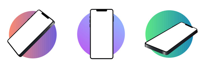 Smartphone mockup with white screen on the gradient cirkle. Template for infographics or presentation. 3D realistic phones. Vector illustration isolated on white background. EPS 10