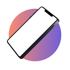 Smartphone mockup with white screen on the gradient cirkle. Template for infographics or presentation. 3D realistic phones. Vector illustration isolated on white background. EPS 10