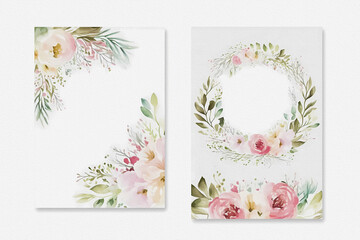 Beautiful hand draw watercolor wedding cards. Generative ai design.