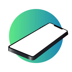 Smartphone mockup with white screen on the gradient cirkle. Template for infographics or presentation. 3D realistic phones. Vector illustration isolated on white background. EPS 10