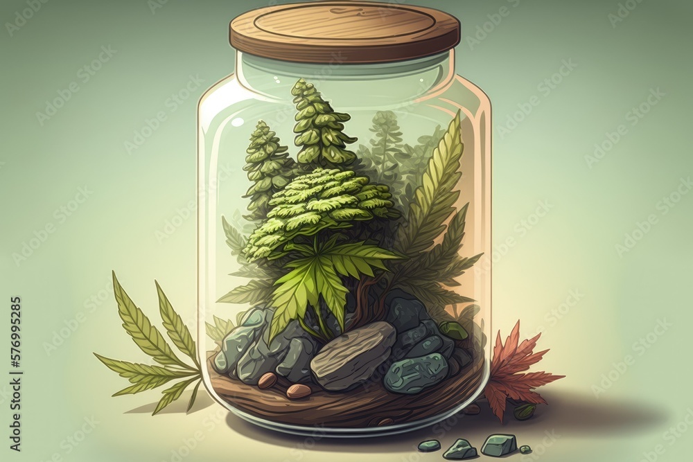 Poster medical marijuana dispensary concept featuring a close up of cannabis buds (scout master strain) in 