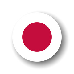Japan flag - flat vector circle icon or badge with dropped shadow.