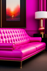 Pink leather sofa. Generative AI.