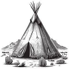 Tepee house indians sketch hand drawn illustration © BigJoy