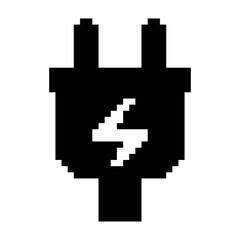Fototapeta na wymiar Electric plug icon black-white vector pixel art icon 