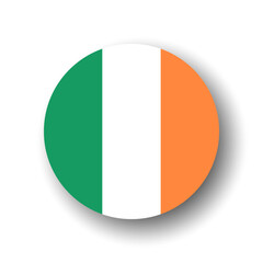 Ireland flag - flat vector circle icon or badge with dropped shadow.