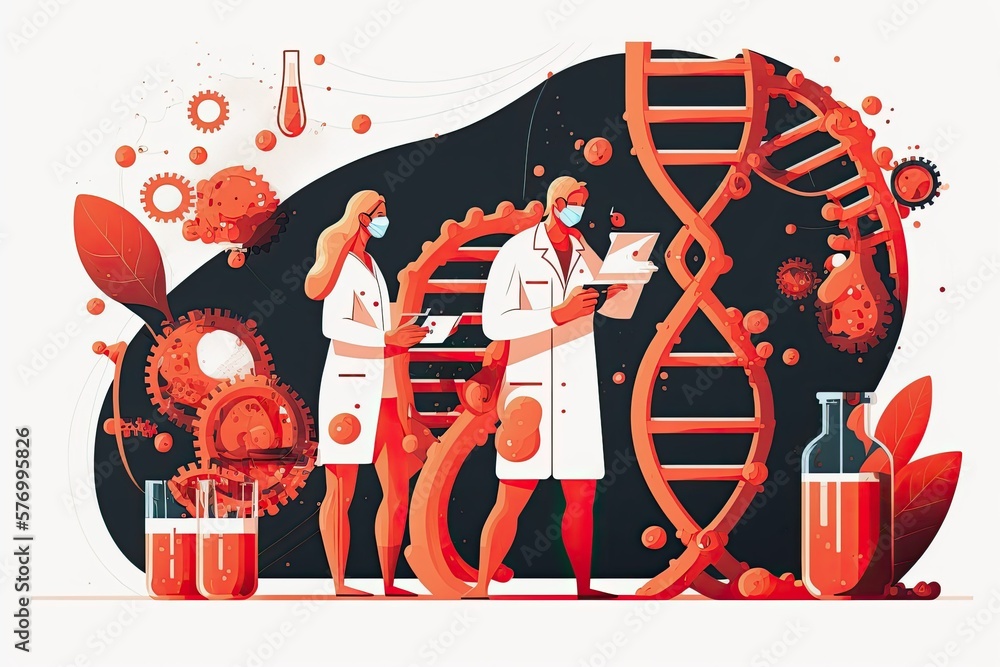 Poster geneticists and forensic scientists checking dna results. generative ai