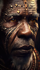 Revered Tribal Tradition. African tribal elder's face adorned with traditional elements. Indigenous culture concept. AI Generative