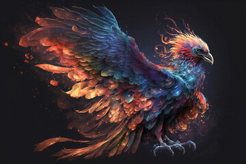 Fototapeta premium Phoenix Fantastic Bird with Vibrant Colors of the Feathers and majestic look. Ai generated