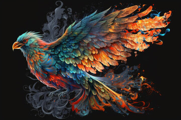 Phoenix Fantastic Bird with Vibrant Colors of the Feathers and majestic look. Ai generated
