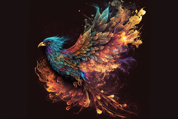 Fototapeta premium Phoenix Fantastic Bird with Vibrant Colors of the Feathers and majestic look. Ai generated