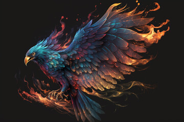 Fototapeta premium Phoenix Fantastic Bird with Vibrant Colors of the Feathers and majestic look. Ai generated