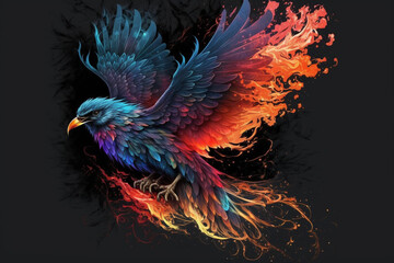 Obraz premium Phoenix Fantastic Bird with Vibrant Colors of the Feathers and majestic look. Ai generated