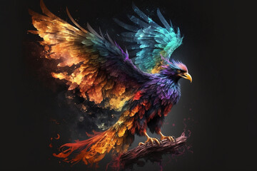 Obraz premium Phoenix Fantastic Bird with Vibrant Colors of the Feathers and majestic look. Ai generated