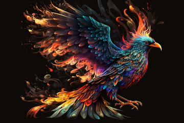 Obraz premium Phoenix Fantastic Bird with Vibrant Colors of the Feathers and majestic look. Ai generated