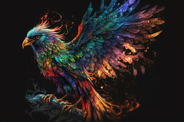 Obraz premium Phoenix Fantastic Bird with Vibrant Colors of the Feathers and majestic look. Ai generated
