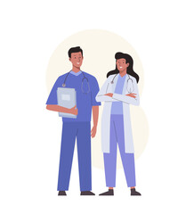 Doctor team in uniform. Medical personnel characters