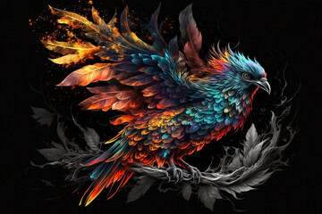 Phoenix Fantastic Bird with Vibrant Colors of the Feathers and majestic look. Ai generated