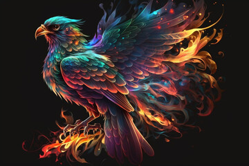 Obraz premium Phoenix Fantastic Bird with Vibrant Colors of the Feathers and majestic look. Ai generated