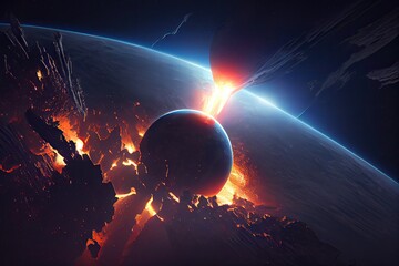 Obraz na płótnie Canvas Asteroid hit the Earth. Generative AI.