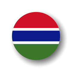 Gambia flag - flat vector circle icon or badge with dropped shadow.