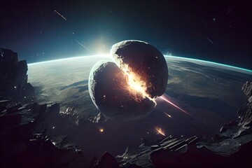 Asteroid hit the Earth. Generative AI.