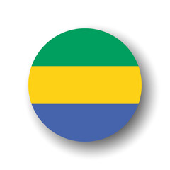 Gabon flag - flat vector circle icon or badge with dropped shadow.