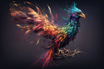 Obraz premium Phoenix Fantastic Bird with Vibrant Colors of the Feathers and majestic look. Ai generated