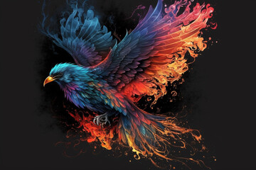 Phoenix Fantastic Bird with Vibrant Colors of the Feathers and majestic look. Ai generated