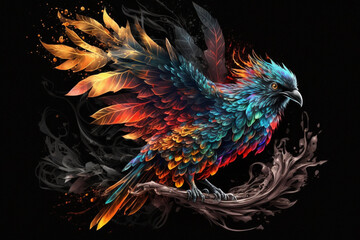 Phoenix Fantastic Bird with Vibrant Colors of the Feathers and majestic look. Ai generated