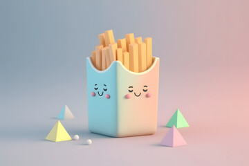 Tiny cute isometric design delicious french fries emoji 3d render made with Generative AI
