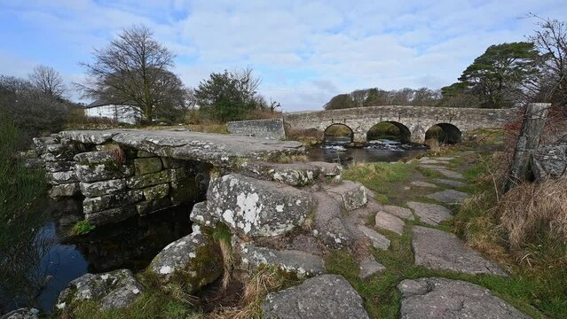 Postbrdge Clapper bridge in the heart of Dartmoor Devon