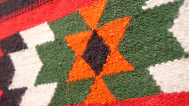 Ornament On A Traditional Berber Carpet Made Of Camel Hair Close-Up
