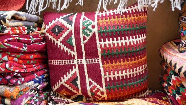 Pillow And Woven Traditional Products With Berber Patterns