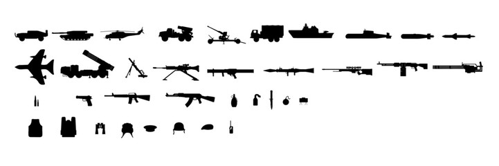 silhouette illustration of weapon. weapon illustration collection. graphic resources of various artillery.