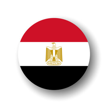 Egypt flag - flat vector circle icon or badge with dropped shadow.
