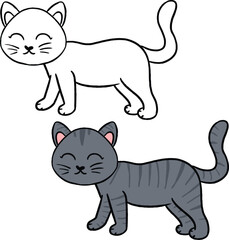 Fototapeta na wymiar Gray kitten walking. Perfect for practicing coloring, drawing, printing, wallpaper, prints, cards, etc.