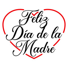 Letras de la palabra Feliz Día de la Madre en español en texto manuscrito con corazón lineal para su uso en felicitaciones y tarjetas