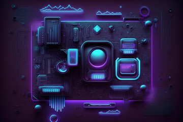 Obraz premium A Futuristic Tech Background with mainboard connectors and connected chips and processors. Ai generated