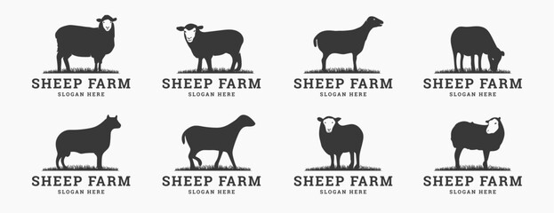 Silhouette sheep and lamb livestock, farm logo bundle. Perfect for company logos, business and branding.