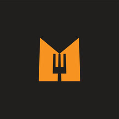 letter m fork food simple geometric logo vector