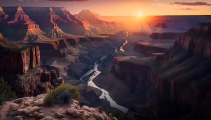 Grand Canyon at sunrise created with generative AI technology. High quality illustration