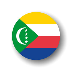 Comoros flag - flat vector circle icon or badge with dropped shadow.