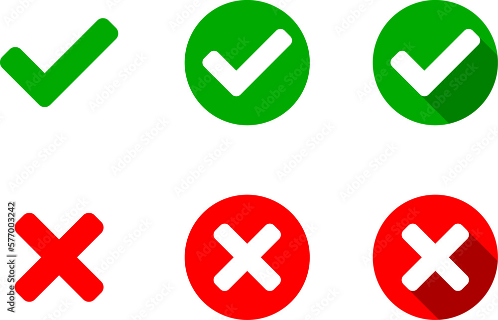 Poster yes and no or right and wrong or approved and declined icons with check mark and x signs with 3d sha