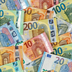 Euro banknotes bill saving money background pay paying finances bank notes banknote square