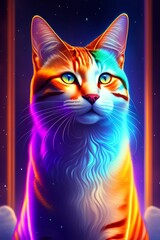 3D Cat in colorful portrait background