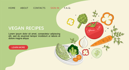 Vegan food landing page with fresh vegetables on a plate